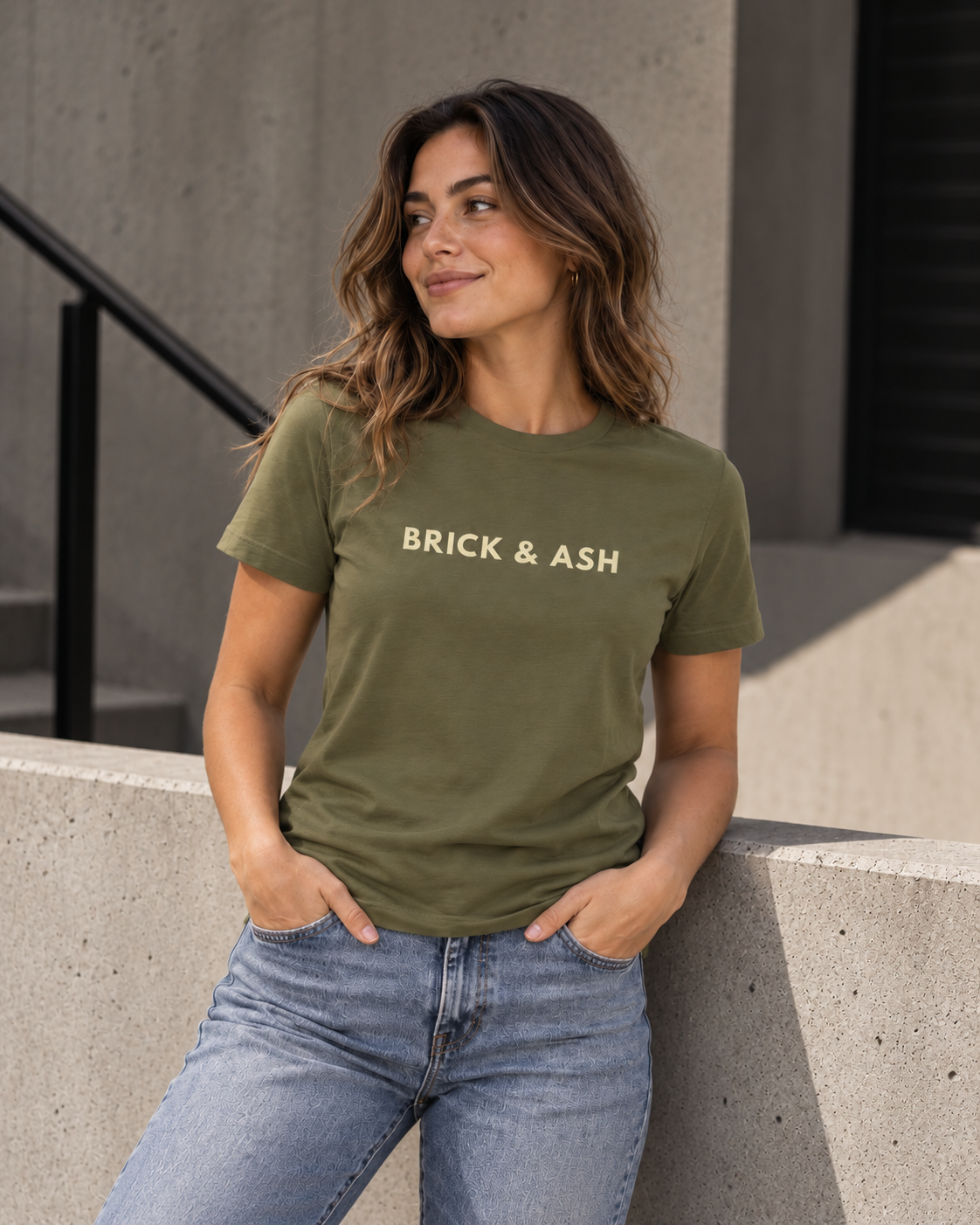Brick & Ash Essential Women's Tee in Foundry, lifestyle view