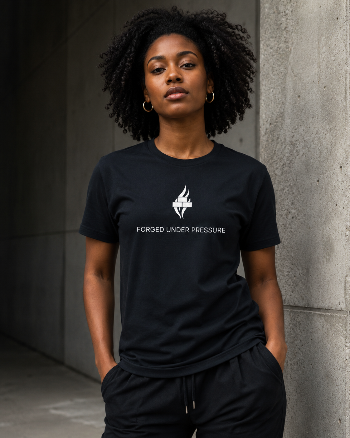 Brick & Ash Forged Under Pressure Tee in Abyss, lifestyle view