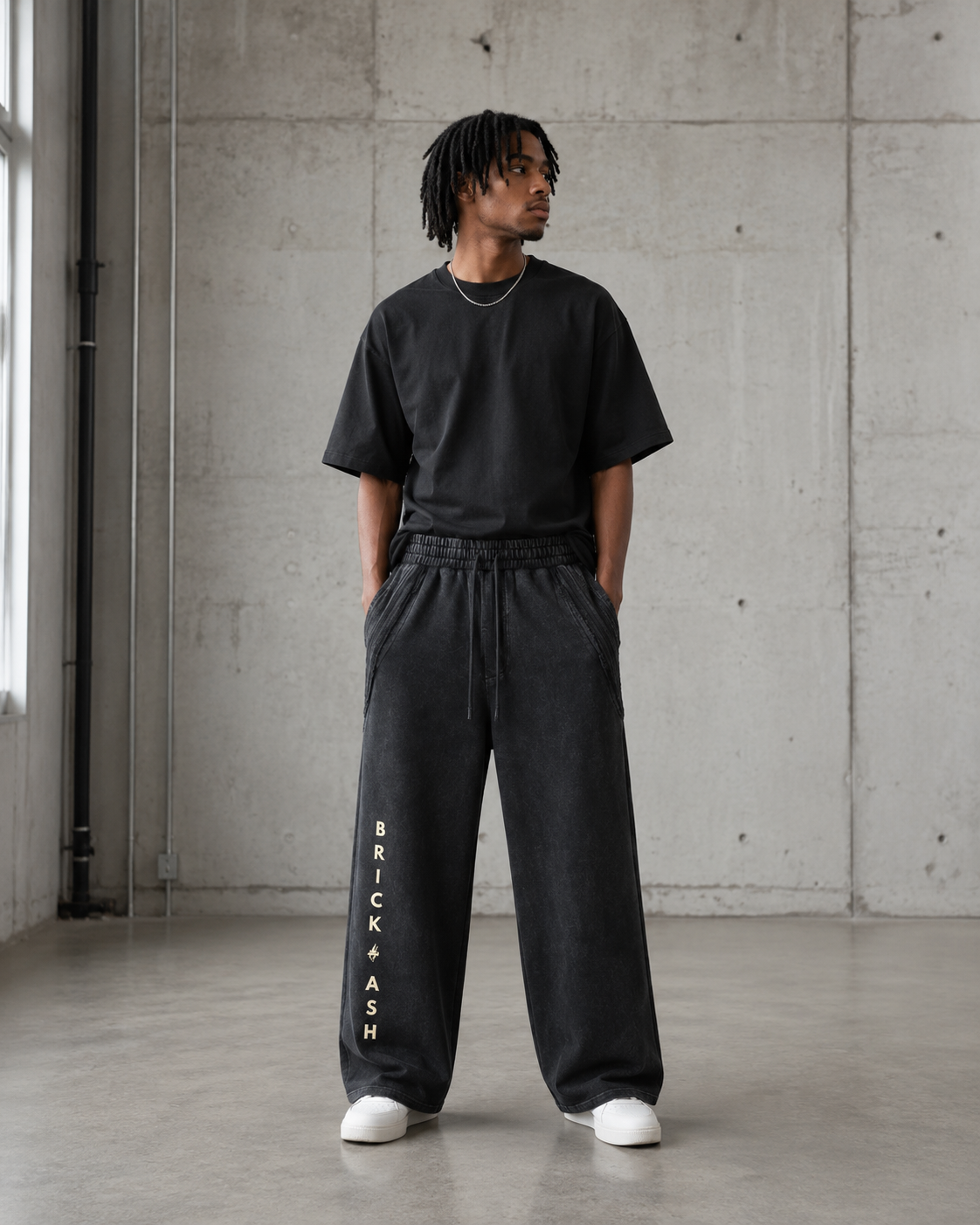Brick & Ash Forged Wide-Leg Sweatpants in Obsidian, lifestyle view